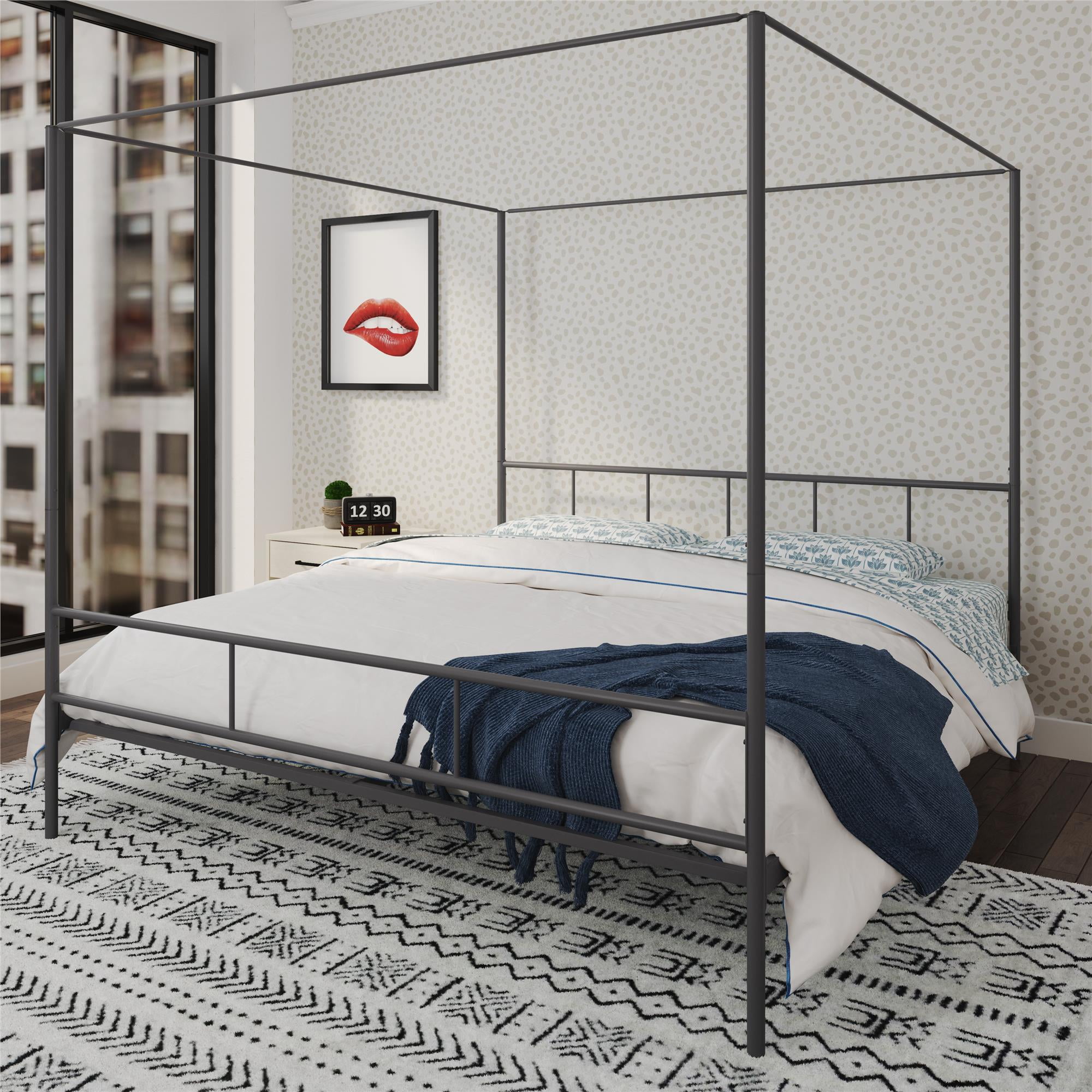 Novogratz Marion Metal Canopy Platform Bed Frame, King, Gunmetal Grey