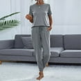 thumbnail image 2 of qolati Pajama Set for Women Soft Short Sleeve Crewneck T Shirts and Drawstring Elastic Waisted Pants Sleepwear Tracksuit Casual Loose 2 Piece Matching Lounge Sets, 2 of 4