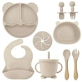 thumbnail image 5 of Juego de cuencos de alimentación de bebé de silicona de grado alimenticio con diseño de oreja, plato y cuenco de comida suplementaria para niños de dibujos animados bonitos, 5 of 5
