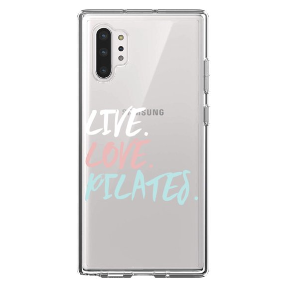 DistinctInk Clear Shockproof Hybrid Case for Galaxy Note 10 PLUS (6.8" Screen) - TPU Bumper Acrylic Back Tempered Glass Screen Protector - Live. Love. Pilates.