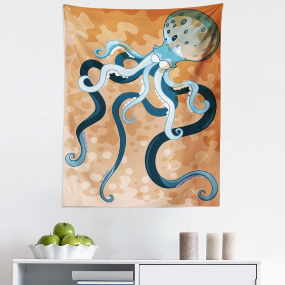 Octopus Tapestry, Giant Cephalopod Legs Exotic Oceanic Animals Beast Wild Life Image Print, Fabric Wall Hanging Decor for Bedroom Living Room Dorm, 5 Sizes, Orange Blue, by Ambesonne