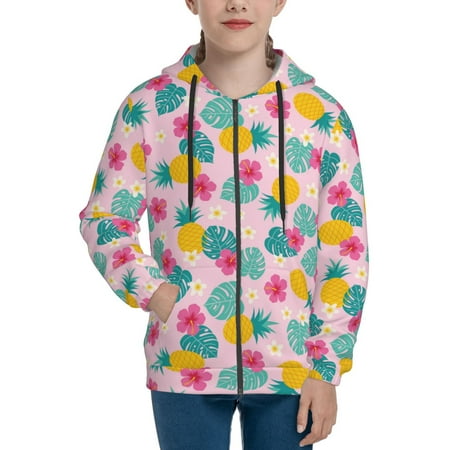 

Hoodies for Teen Girls Boys Hawaiian Style Pink Long Sleeve Youth Kids Essentials Zip Up Hoodie Lghtweight Fashion Hoodies & Sweatshirts Jacket Fall Winter Outfits Tops