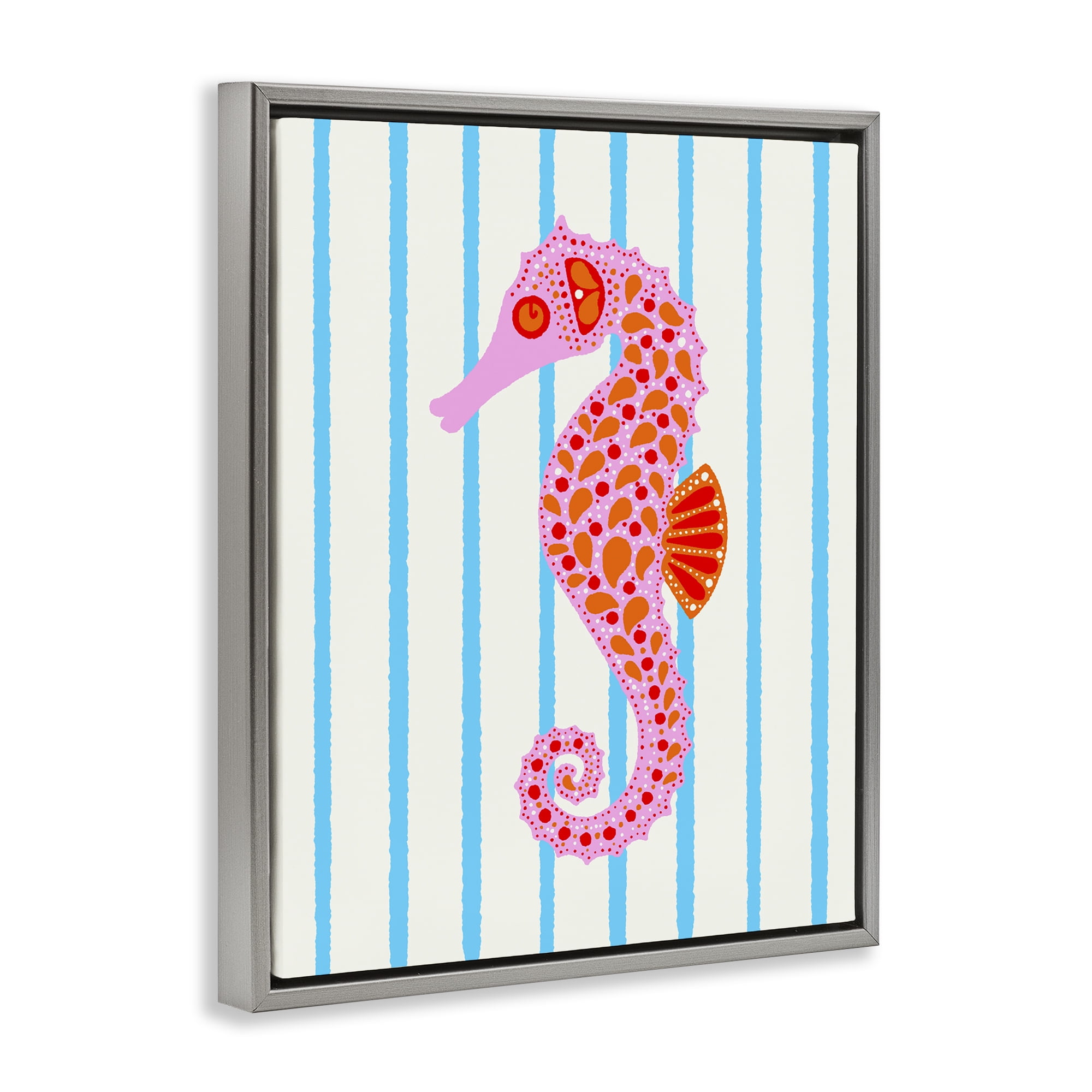Stupell Industries Boho Seahorse on Stripes Gray Framed Floater Canvas Wall Art, design by Indira Prieto | IndySign