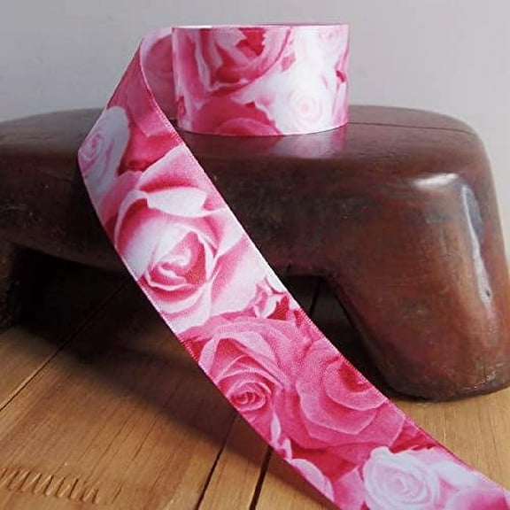 Rose Print Satin Ribbon (Pink)