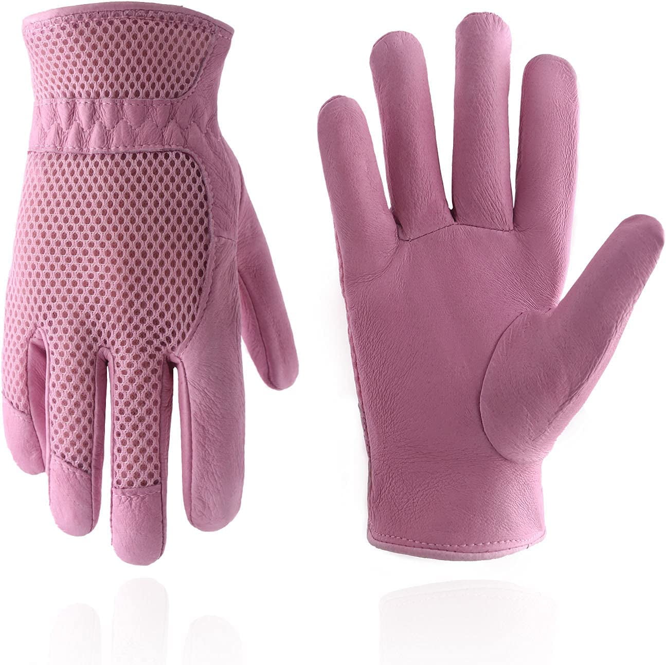 HANDLANDY Women Pigskin Leather Gardening Gloves, 3D Mesh Breathable ...