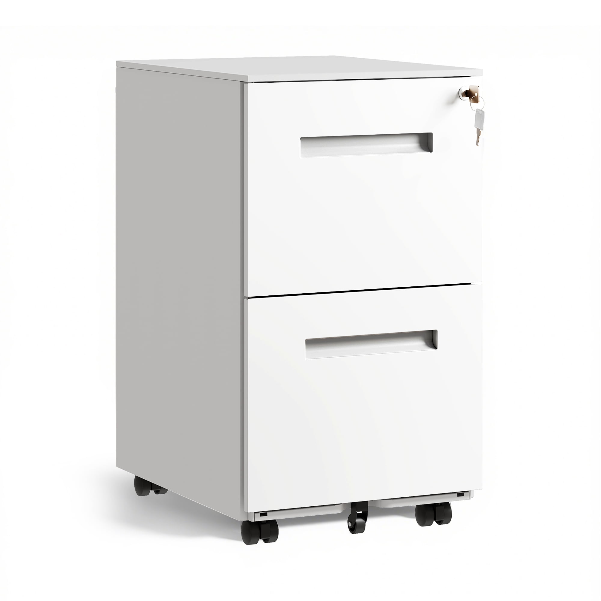 GALAXHERO 2 Drawer Mobile File Cabinet with Lock, Commercial Vertical Filing Cabinet for Home Office, White