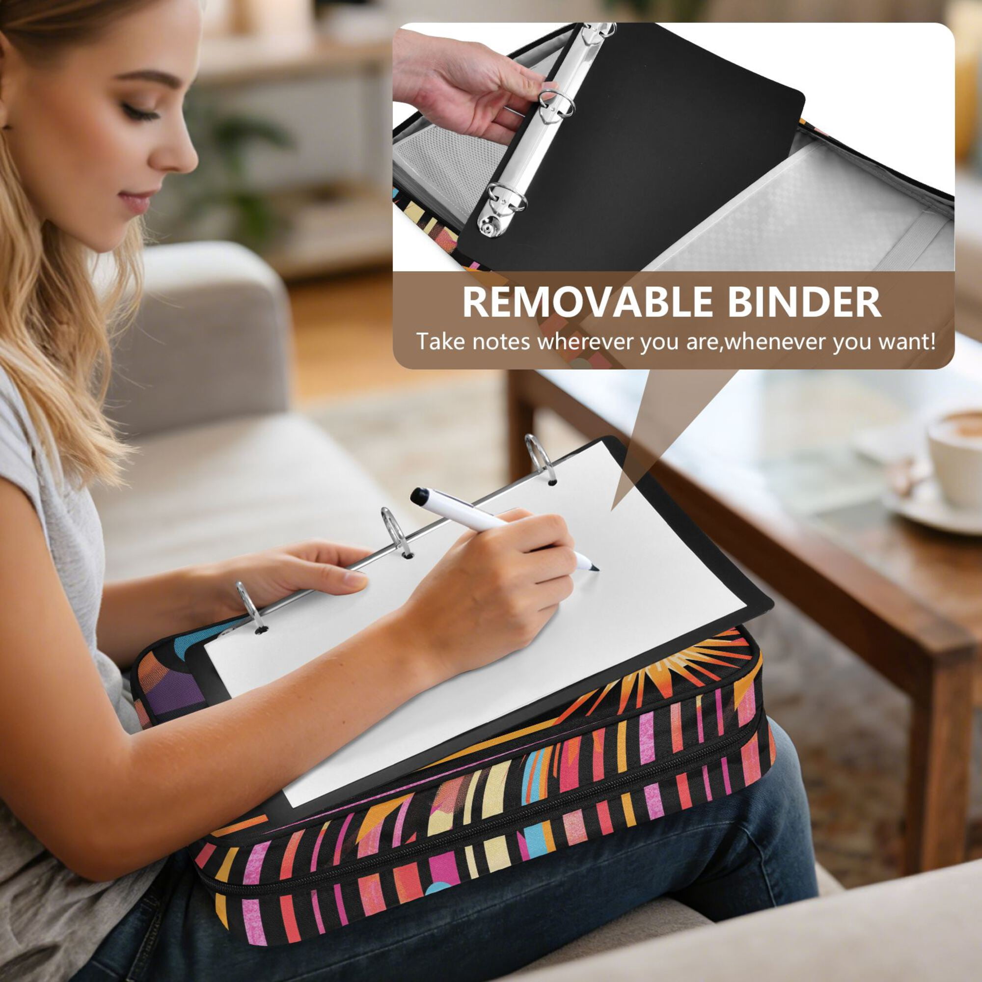 FORMRS Accordion File Folder A4 Size 7-Pocket Expanding Document Organizer Bag with 3 Ring Binder, Futuristic Sun