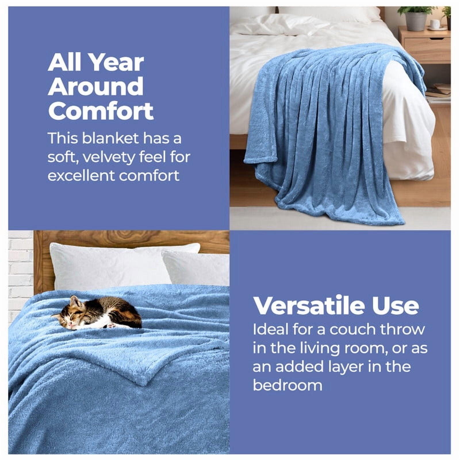 Superior Super Soft Plush Fleece Blanket 50" x 70", Bed & Couch Blankets, Throw XL, Blue