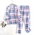 thumbnail image 1 of Conjuntos de pijamas de franela de algodón para mujer, pantalones largos, ropa de dormir, diseño a cuadros, holgado, otoño e invierno, trajes de pantalón de manga larga, 1 of 4