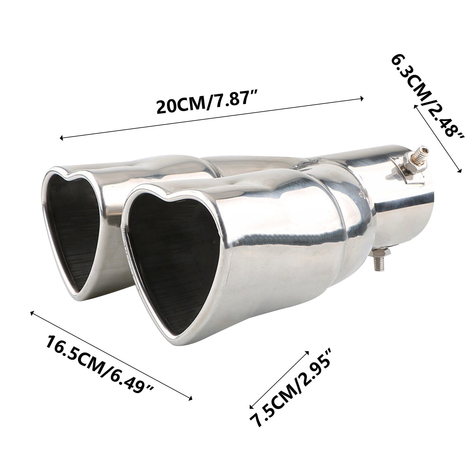 Heart Dual Exhaust Tip 2.5" Inlet, Adjustable Stainless Steel Y Shaped Exhaust Pipe, Modified Exhaust Tail Pipe Universal for Most Car