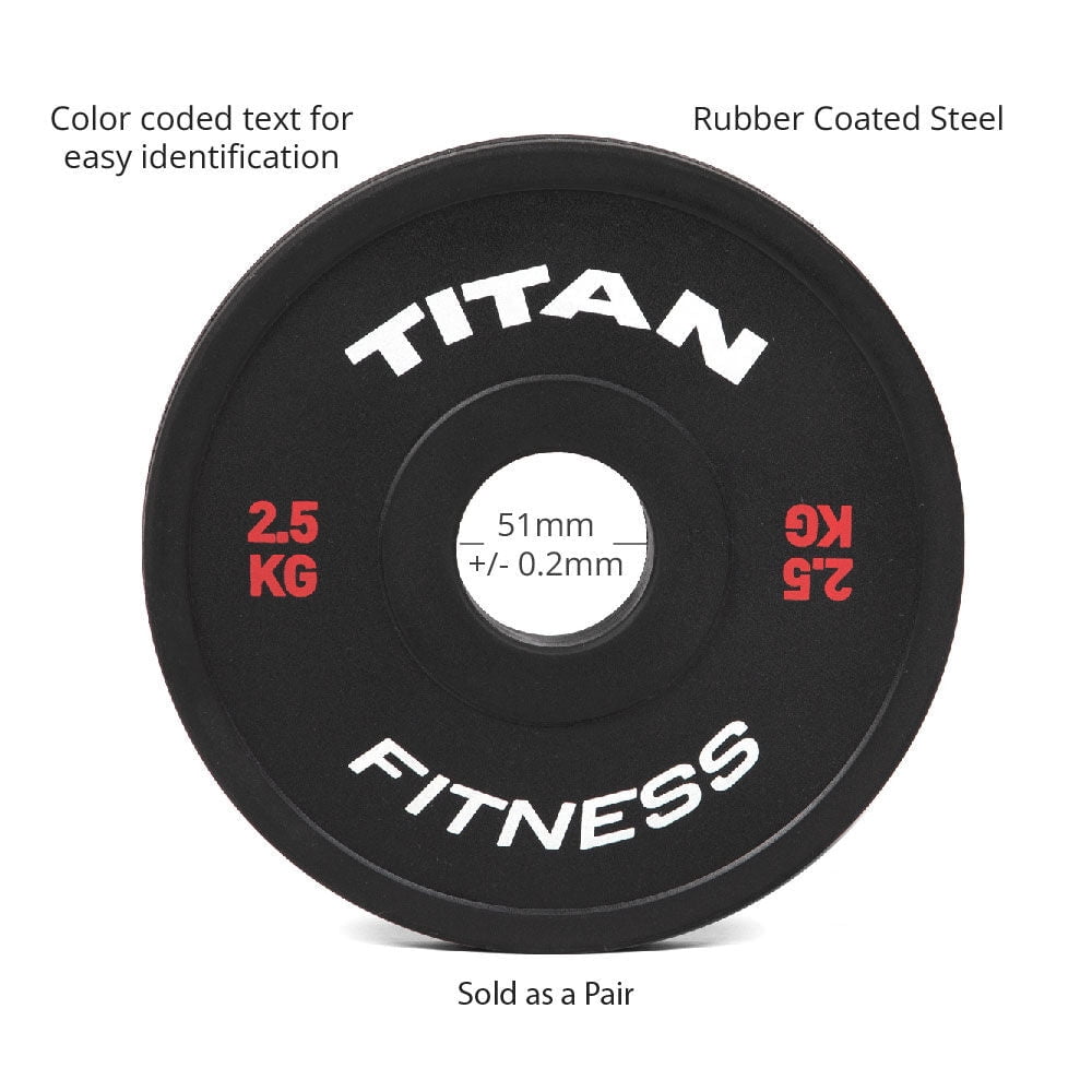Titan Fitness 25 KG Set Black Change Fractional Weight Plates, Rubber Coated Steel Bumper Plates, Fit Olympic Sized Barbells For Strength Training and Weightlifting