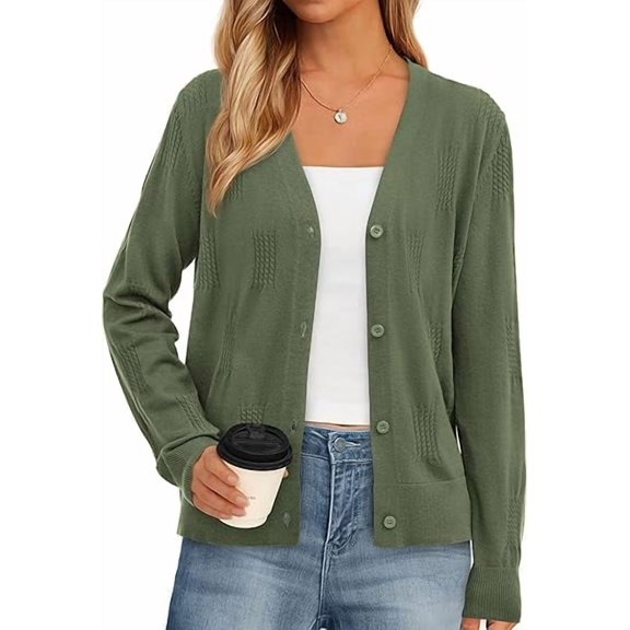 PRETTYGARDEN Cardigan Sweaters for Women Lightweight Knit Button Up V Neck Shrugs Trendy Fall Fashion Clothes