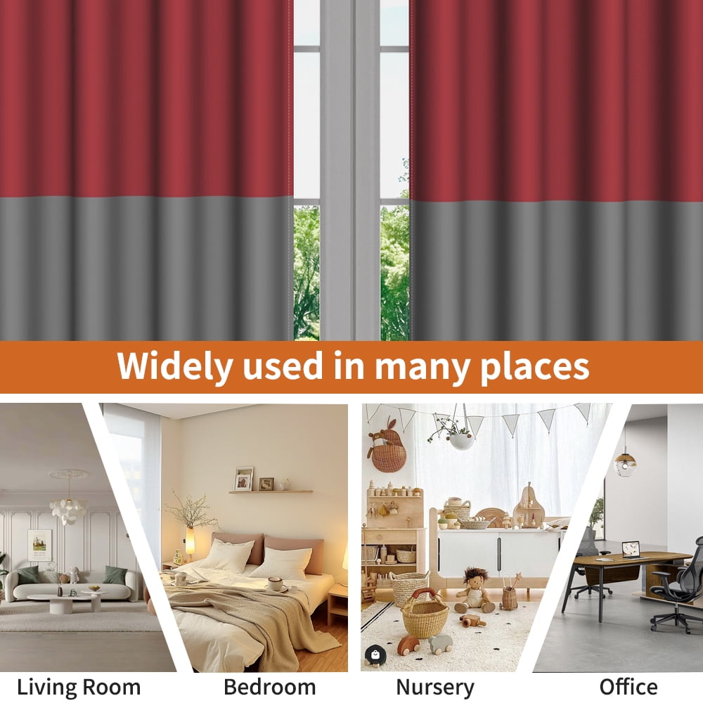 Lfeey Blackout Curtains for Bedrooms, Room Darkening, Dark Red and Black, 42x72 inch, 2 Panels