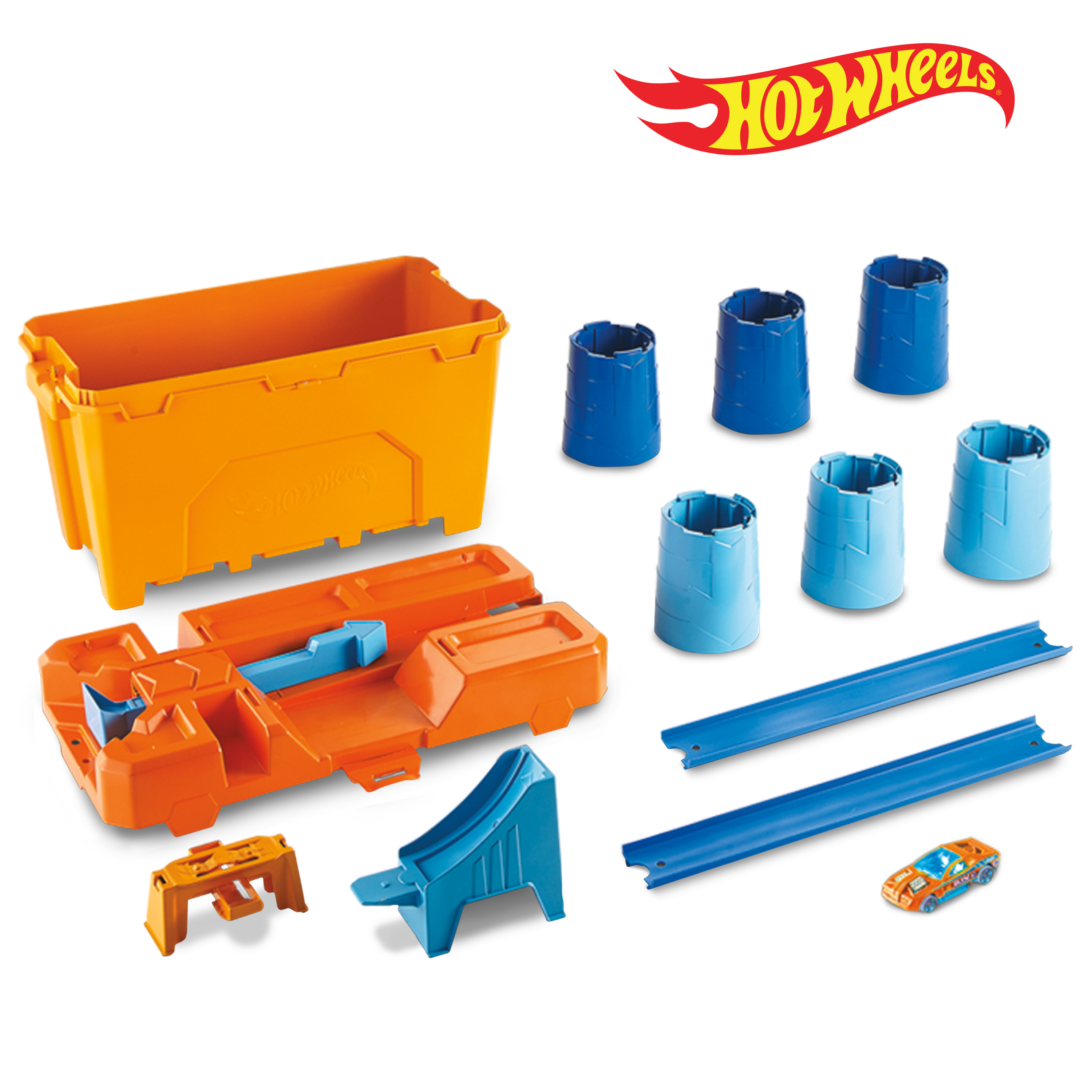 Hot Wheels Track Builder 4+ Stunts Barrel Box with One Hot Wheels Car