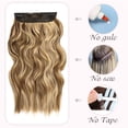 thumbnail image 6 of MORICA Invisible Wire Hair Extensions 20 Inch Brown Mixed Blonde Long Wavy Synthetic Hairpiece with Transparent Wire Adjustable Size, 4 Secure Clips for Women, 6 of 9