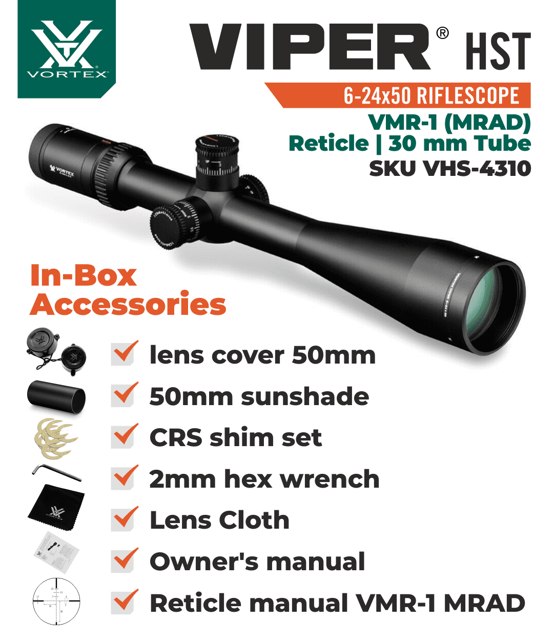 Buy Vortex Optics Viper HST 624x50 VMR1 (MRAD), 30 mm Tube with Pro