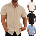 thumbnail image 3 of CENL Men Short Sleeve Button Down Shirts Summer Solid Loose Casual Shirt Tops Beach, 3 of 9