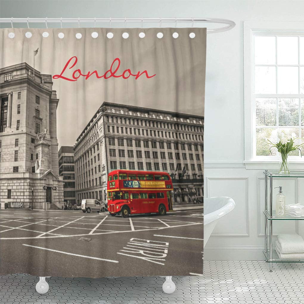Yusdecor Britain London United Kingdom Red Double Bus Black White Bathroom Decor Bath Shower Curtain 60x72 Inch Walmart Canada
