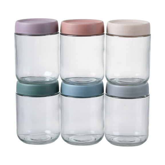 Novelinks 6 Pack Overnight Oats Containers with Plastic Lids,16 Oz Glass Mason jars with Airtight Lids, Clear Glass Fruit Yogurt Storage Jar,Kitchen Canisters