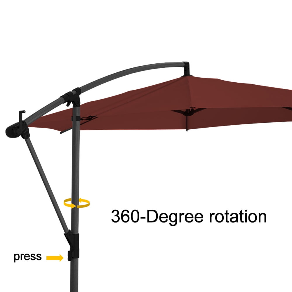 Abba Patio 10’ Malta Outdoor Patio Hanging Offset Cantilever Umbrella, Dark Red