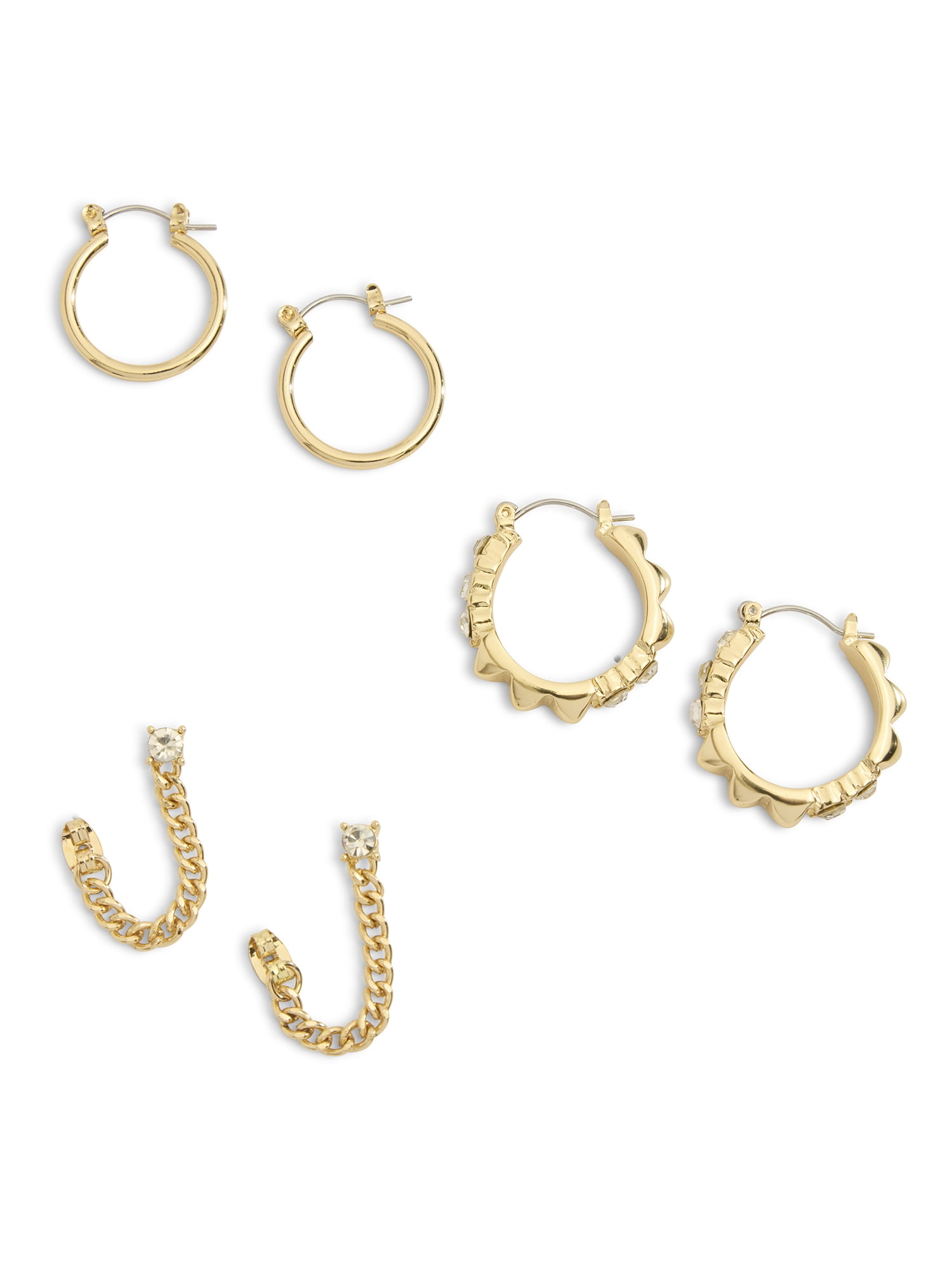 Madden NYC Women's Gold Tone Western Mixed Swag Chain & Hoop 3-Piece Earring Set