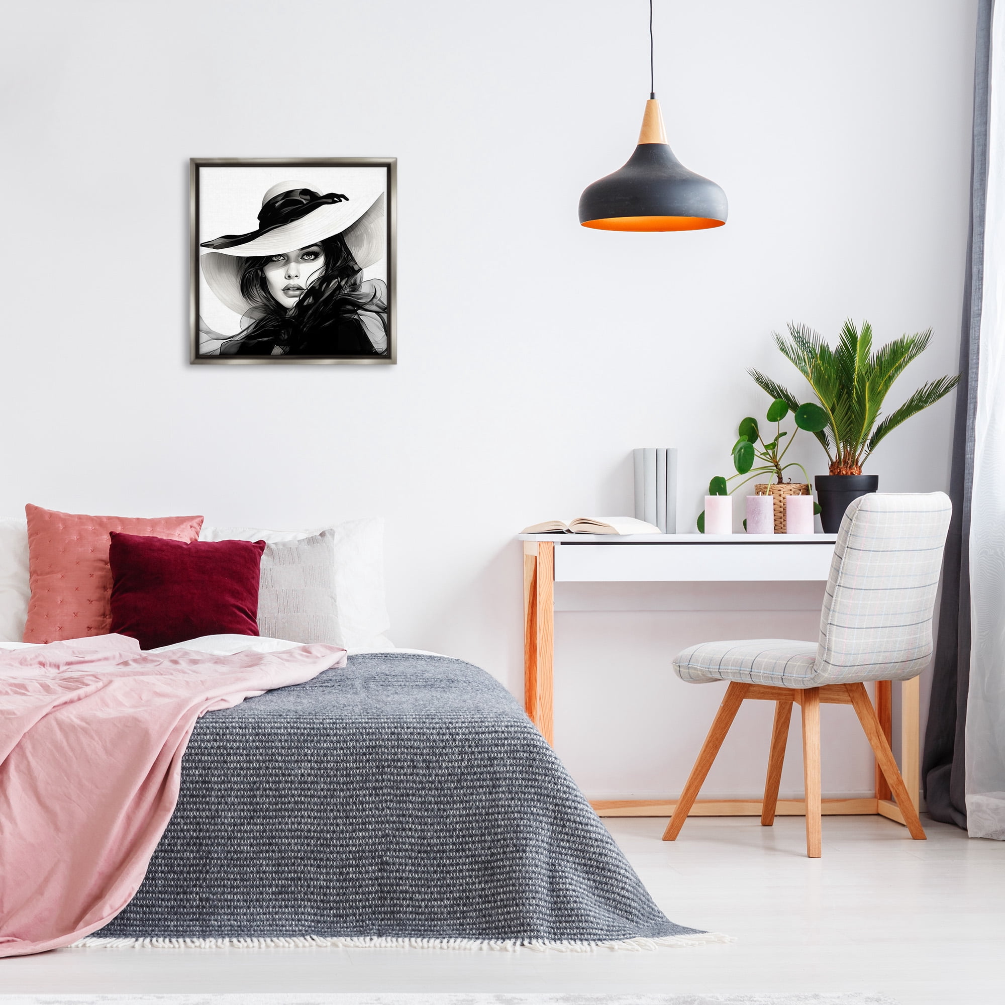 Stupell Industries Chic Woman Gazing Beauty & Fashion Painting Gray Floater Framed Canvas Art Print Wall Art, 25 x 25