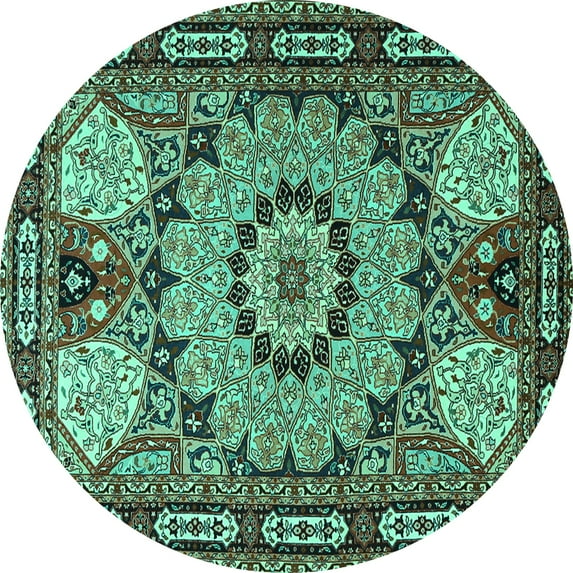 Ahgly Company Machine Washable Indoor Round Persian Turquoise Blue Traditional Area Rugs, 8' Round