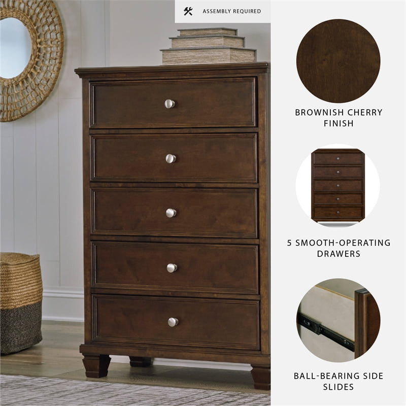 Ashley Furniture Danabrin Solid Wood 5-Drawers Bedroom Chest in Brownish Cherry