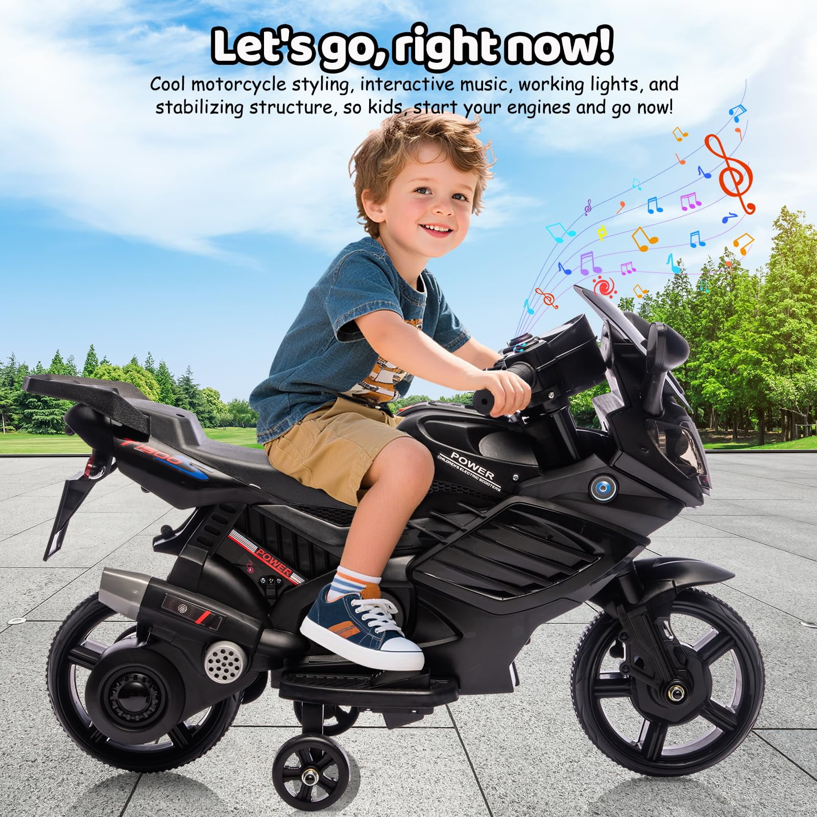 Roromall 6V Ride On Motorcycle, Battery Powered Ride On Toys w/Treaded Tires, Working Headlight, Horn, Music, Training Wheels, Stable Electric Motorcycle