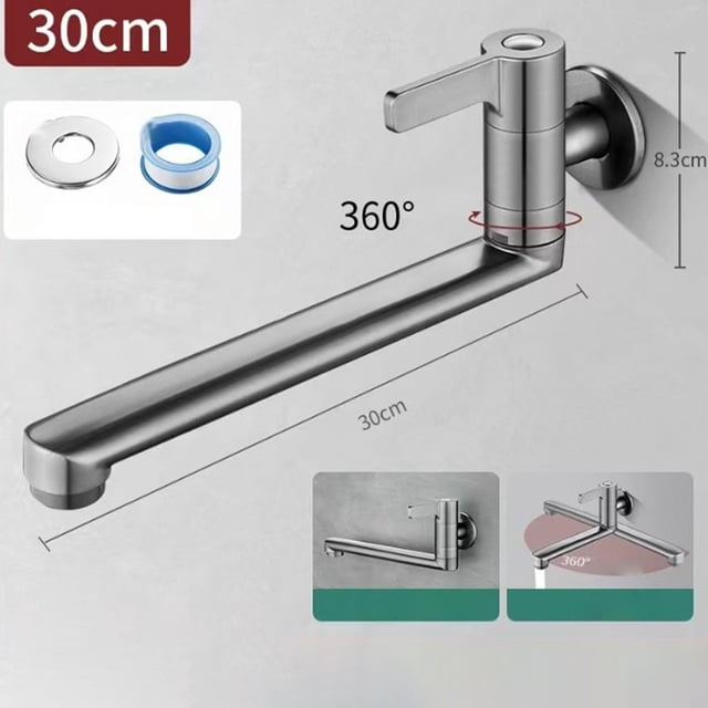 JINGT Robinet de Piscine Mural Étendu pour Évier de Cuisine Froid Rotatif 30cm