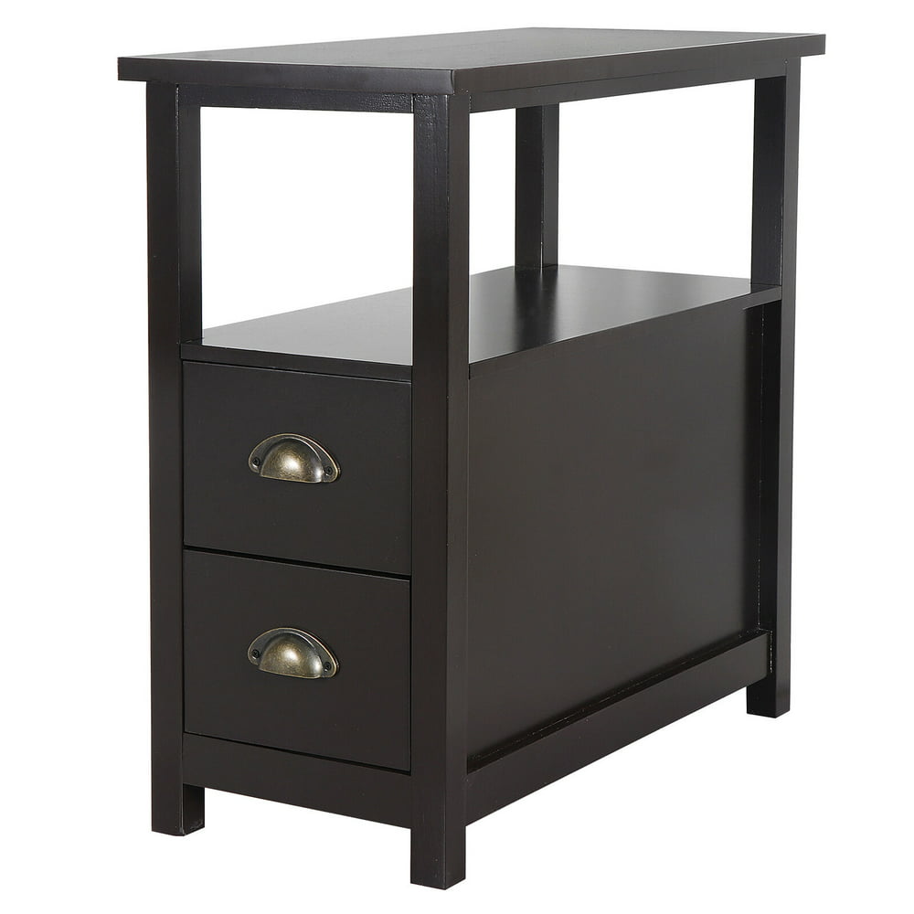ZENSTYLE End Table Side with 2 Drawer and Shelf Narrow