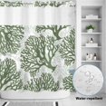 thumbnail image 3 of No Hook Shower Curtain, Dark Sage Green Coral Coastal Shower Curtains for Bathroom with See Through Top Window, Summer Beach Nautical Ocean Waterproof & Washable Bath Curtain 66"x72", 3 of 9