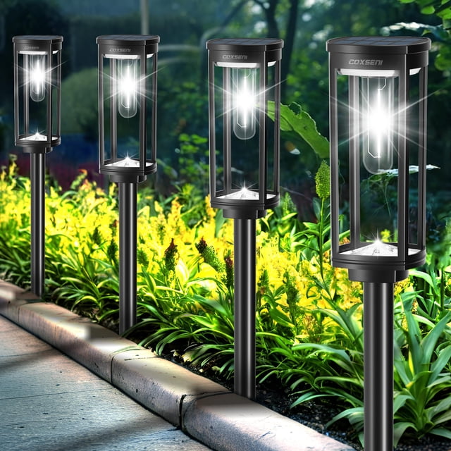Luces solares para sendero COXSENI, paquete de 8, impermeables, blanco frío