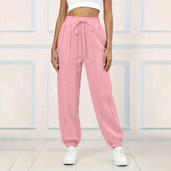 Karymi Biker Shorts Women Vertical Seam Jogger Sweatpants, Adjustable Drawstring Elastic Waist, Side Pockets, Elastic Ankle Cuffs Loose Fit Solid Trousers