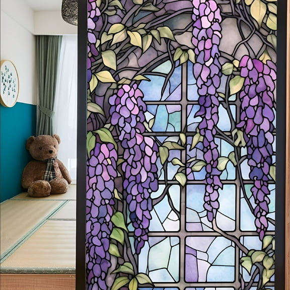 LAMIRO 1 Sheet Glass Door Privacy Film Vintage Non-Adhesive Stained Window Cling Bathroom Door Decor