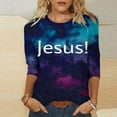 thumbnail image 2 of Blouses pour Femmes T-Shirt Imprimé Manches 3/4 Blouse Col Rond Décontracté, Blouses pour Femmes T-Shirts pour Femmes, Blouses pour Femmes Décontractées, 2 of 4