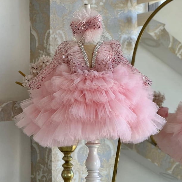 Vestido de princesa para niñas, estilo occidental, cuello en V, manga larga, vestido para niñas pequeñas, disfraz de pasarela para actuación de piano para niños