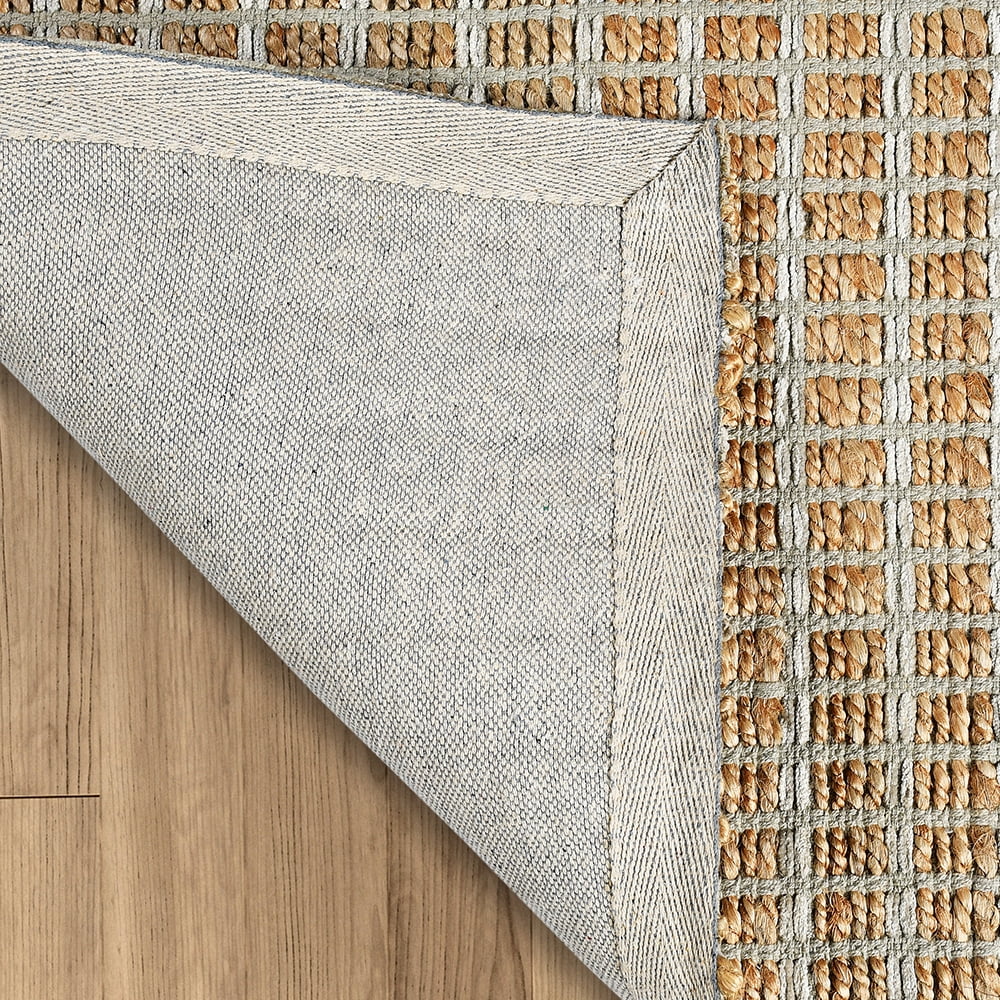 LR Home Gray Modern Grid Natural Jute Area Rug, Natural / Gray, 7'9" x 9'9"