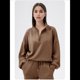 thumbnail image 4 of Sudadera Holgada Informal de Modal con Media Cremallera y Cuello Alto para Mujer, Jersey de Larga Popular para Otoño de 2025. Marrón S, 4 of 8