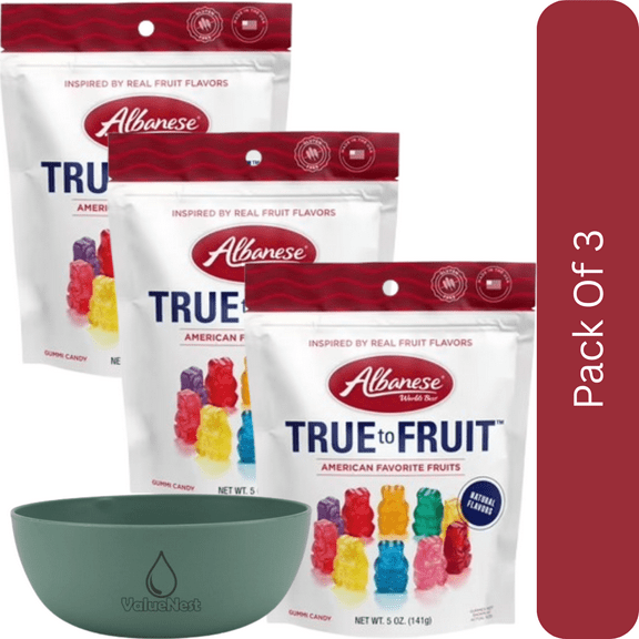 Albanese World's Best True to Fruit American Favorite Fruits, 5 oz-3pk, With Olive Green Bowl By ValueNest
