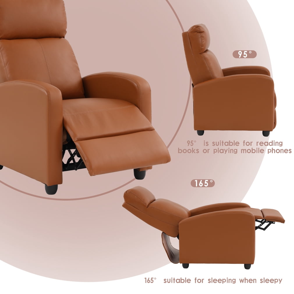 NiamVelo Recliner Chair for Adults, PU Leather Recliner Sofa with Lumbar Support, Adjustable Modern Reclining Chair with Padded Seat Backrest for Home, Living Room, Theater （Tan）
