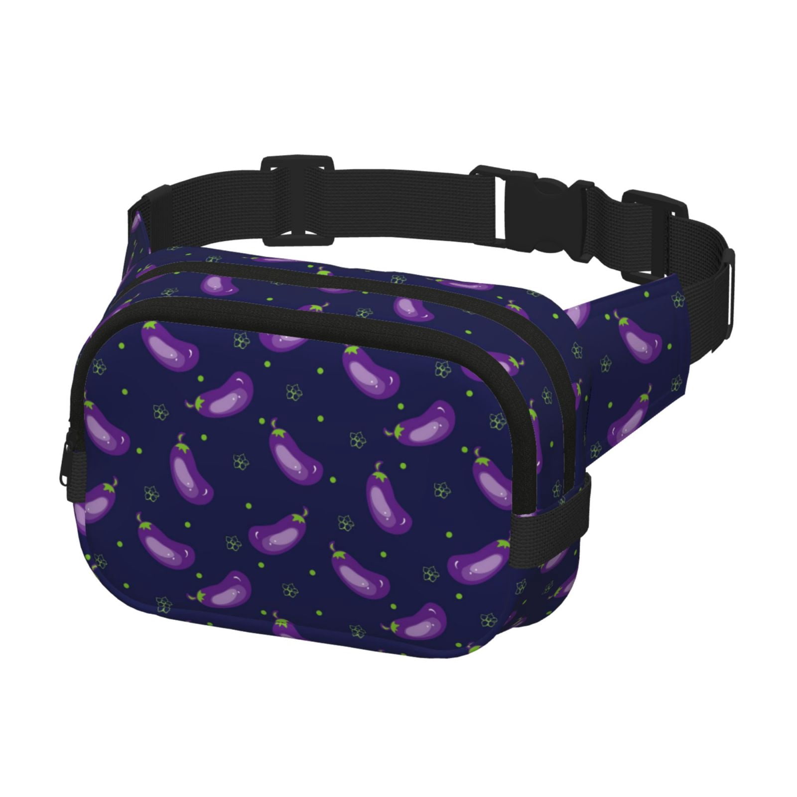 Hirioo Eggplant for Double Layer Waist Bag Adjustable Fanny Pack For Travel Running Hiking