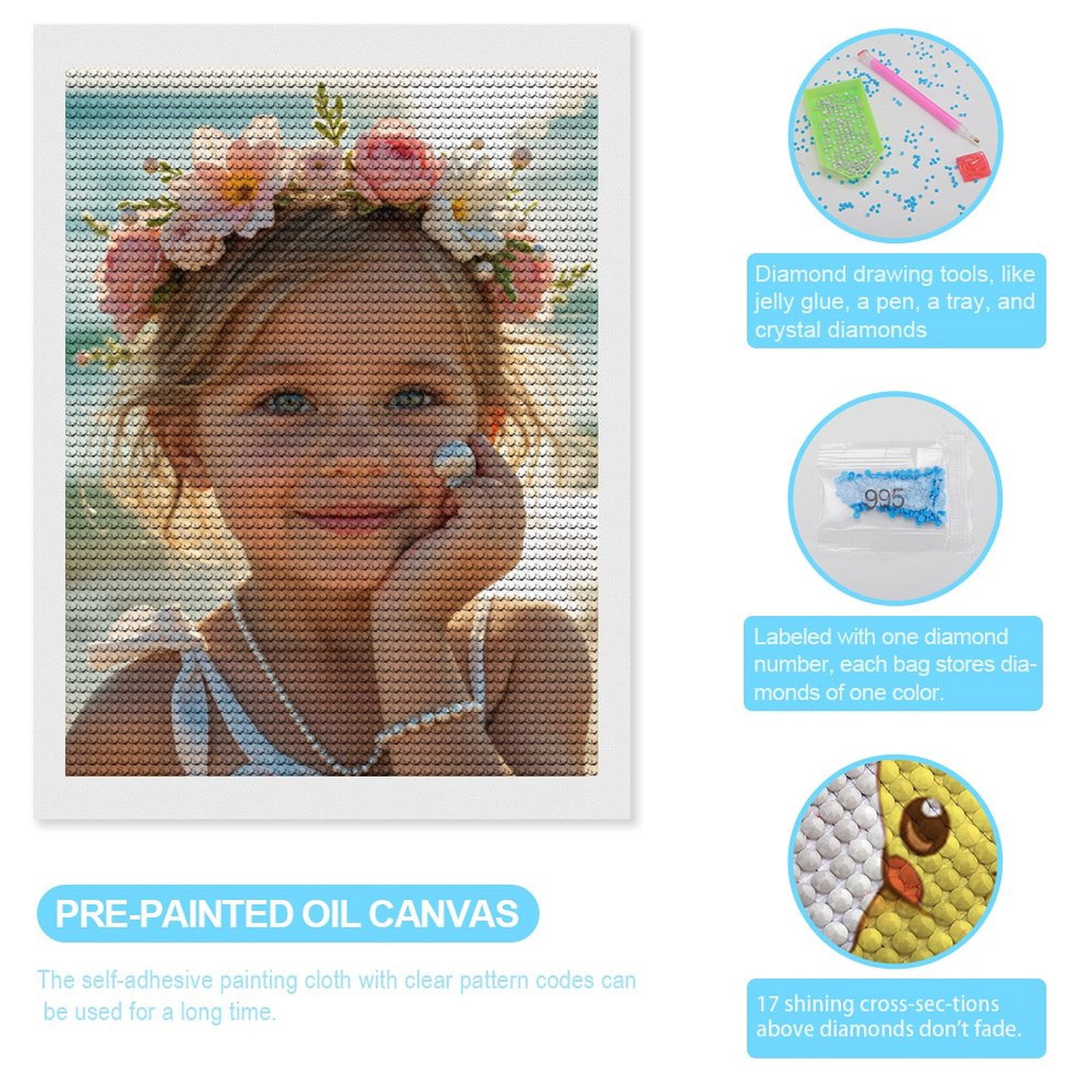 Diamond Art Kits for Adults, Beach Floral Crown Pearls 5D Diamond Painting Kits for Adults Beginners, DIY Full Drill Diamond Painting, Gem Art and Crafts 12x16