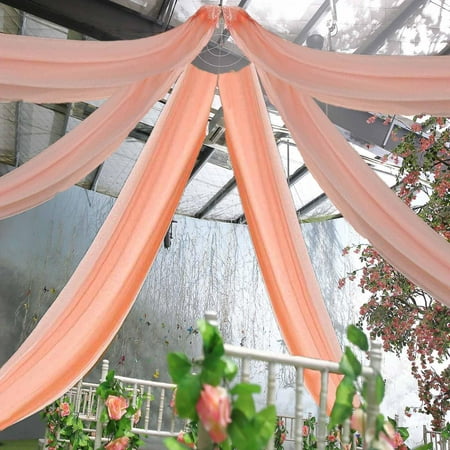 Image of Efavormart 30FT Fire Retardant Blush Sheer Voil Curtain Panel Backdrop Ceiling Drapery Organza For Event