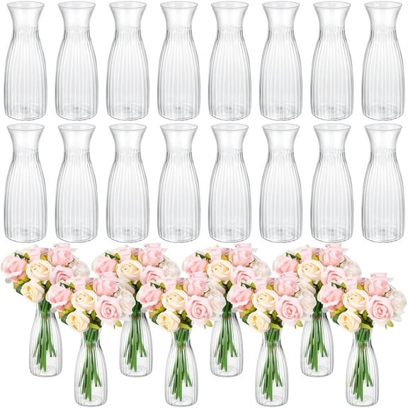 24 Pcs Plastic Bud Vases Bulk Small Clear Container for Flowers Height Shatterproof Bud Vase for Centerpieces Wedding Home Table Decorations Formal Dinners(2.64 x 6.69 Inch)