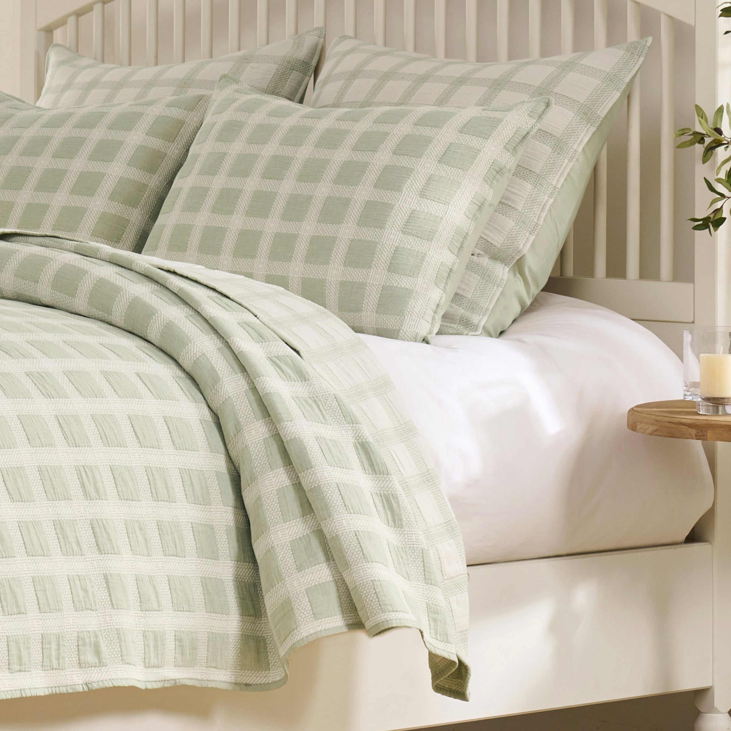 Greenland Home Fashions Millhouse 100% Cotton Lightweight Reversible Coverlet Set, 3-Piece King/Cal King, Adult, Sage