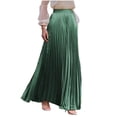 thumbnail image 3 of QATAINLAV Satin Skirts for Women Boho Pleated Maxi Skirt Elegant Elastic Swing Long Skirt High Waist A Line Casual Holiday Skirts Green S, 3 of 8