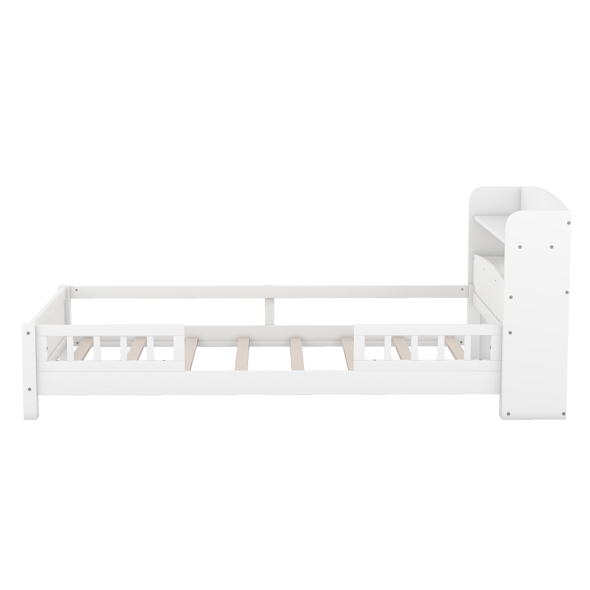 Sailvan Twin Wood Platform Bed Frame with LED Light and Storage Headboard White