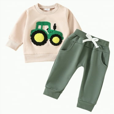 HCNTES Toddler Baby Boy Fall Winter Clothes Long Sleeve Crewneck Pullover Sweatshirt Jogger Pants Set 2 Piece Outfit(Beige#1,18-24 Months)