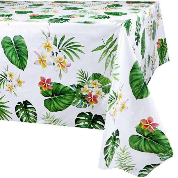 Mantel Hawaiano Para Fiestas, Cubierta De Mesa Rectangular De Plástico Desechable Hawaii, Mantel De Hojas De Palmeras Tropicales, Suministros Para Cócteles De Cumpleaños Para Niños En La Playa De Verano,130*220cm Rojo Verde